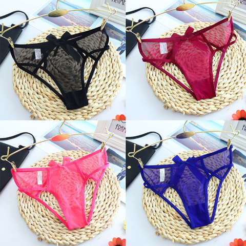 1PC Sexy Panties New Hollow Out Women Underwear Low Waist Transparent Briefs With Bow Female Fashion Comfort Intimates ► Photo 1/6