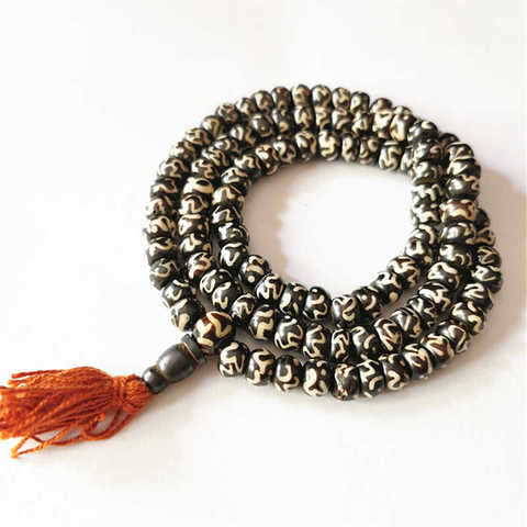 108PCS 8mm Tibetan Buddhist OM Mantras Yak Bone Rosary Prayer Meditation Mala BRO952 ► Photo 1/2