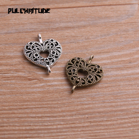  12pcs 19*23mm Two Color Zinc Alloy Necklace Charm Women Jewelry Fashion DIY Hollow Heart Connector Pendant Necklace ► Photo 1/5