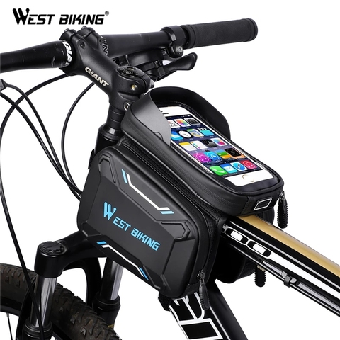 WEST BIKING PU Rainproof Cycling Bag Top Front Tube Bag MTB Mountain Bike Frame Basket 6.2 Inch Phone Touchscreen Bicycle Bags ► Photo 1/6