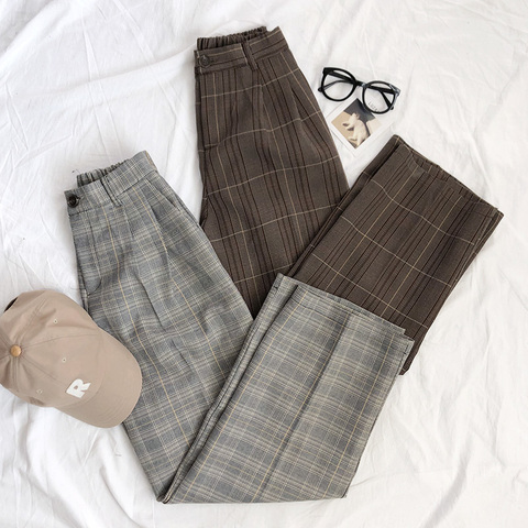 Mooirue Spring Women Pants Plaid High Waist Dropping Feeling High Waist Wide Leg Long Suit  Pants ► Photo 1/6