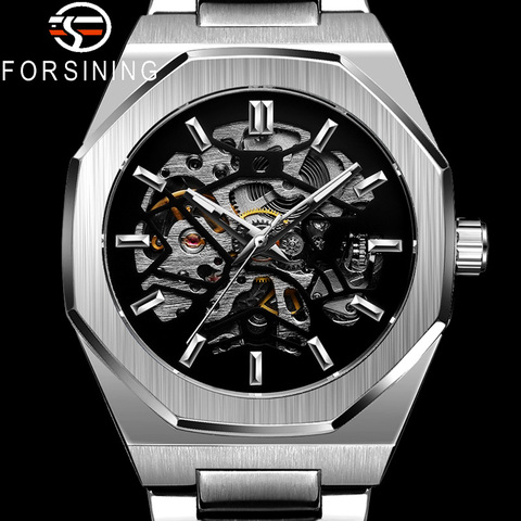 FORSINING New Automatic Mechanical Men Wristwatch Military Army Sport Male Clock Top Brand Luxury Silver Skeleton Man Watch 8198 ► Photo 1/6