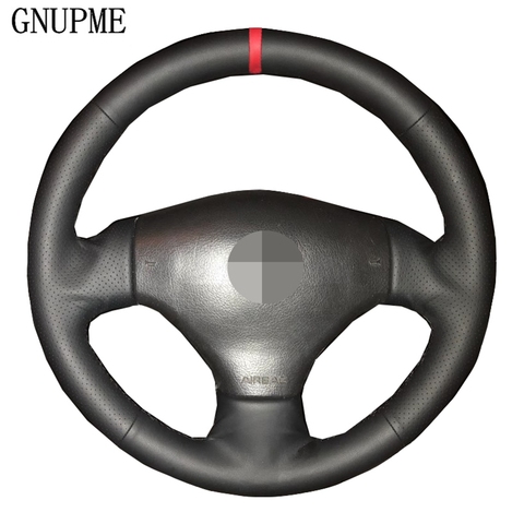 DIY Black Hand-Stitched Artificial Leather Car Steering Wheel Cover for Peugeot 206 2003 2004 2005 2006 ► Photo 1/6