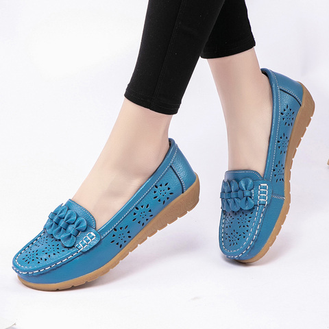 2022 Women Flats Wedge Heel Woman Loafers Genuine Leather Female Shoes Moccasins Slip On Ballet Bowtie Women's Shoe Size 35-44 ► Photo 1/6