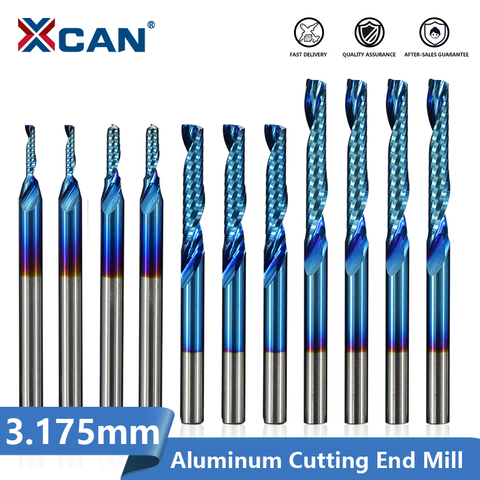 XCAN Single Flute End Mill 3.175mm(1/8'') Shank Nano Blue Coated CNC Router Bit Spiral Milling Bit for Aluminum Cutting ► Photo 1/6