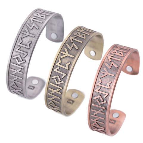 Skyrim Nordic Viking 24 Runes Cuff Bracelet Metal Health-care Magnetic Bangle Vintage Talisman Amulet Jewelry Gift for Men Women ► Photo 1/6