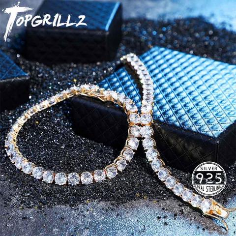 TOPGRILLZ Iced Zircon 3-6MM Tennis Chain Men's Hip hop Jewelry 925 Sterling Silver Gold Lobster Clasp CZ Bracelet Link 7 8 inch ► Photo 1/6