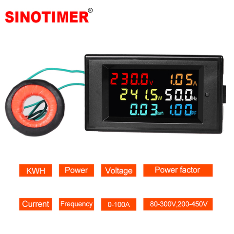 LCD Digital Panel Wattmeter Energy Power Meter Voltage Voltmeter Current Ammeter Frequency Indicator AC 110V 220V 380V 100A ► Photo 1/6