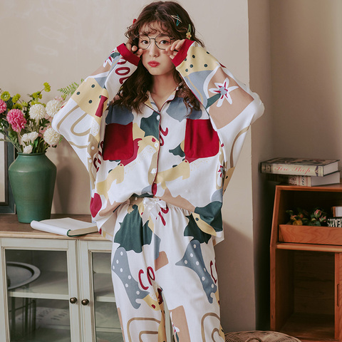 BZEL New Autumn Winter Sleepwear 2 Piece Sets For Women's Cotton Pajamas Turn-down Collar Homewear Large Size Pijama Pyjama XXXL ► Photo 1/6