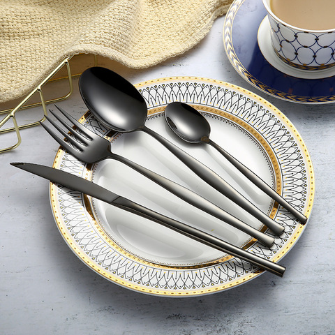 Black Forks Spoons Knives 304 Stainless Steel Western Cutlery Set Kitchen Food Christmas Gift Tableware Dinnerware ► Photo 1/6