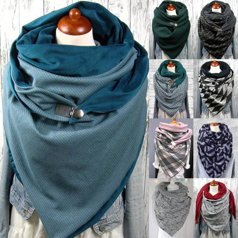 Warm Winter Triangle Shawls Wrap Scarf for Women Plaid Print Solid Button Decoration Scarves Warm Cashmere Pashmina Scarves ► Photo 1/6