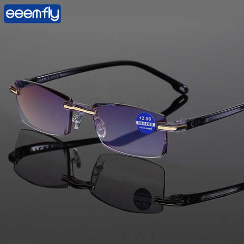 seemfly Reading Glasses Men Anti Blue Rays Presbyopia Goggles Women Vintage Rimless Eyewear Diopter +1.0 1.5 2.0 2.5 3.0 3.5 4.0 ► Photo 1/6