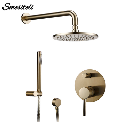 Bathroom Bath Brushed Gold Rain fall Faucet Brass Diverter Mixer Tap Set Hand held 8-12