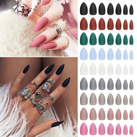 24 pcs French Fake Nails Matte Fashion Stiletto False Nails Tips Pointed Sharp Detachable Artificial False Nails Beauty Tools ► Photo 1/6