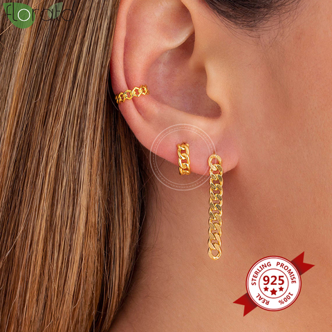 925 Sterling Silver Chain Hoop Earrings For Women Geometric Round Prevent Allergy Earrings Female Fashion Jewelry ► Photo 1/6