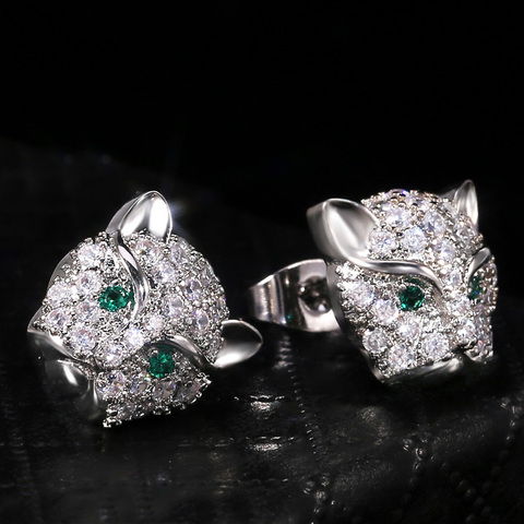 Huitan Delicate Leopard Head with Green Eyes Stud Earrings for Female Micro Paved with CZ Stone Classic Animal Earring Jewelry ► Photo 1/6