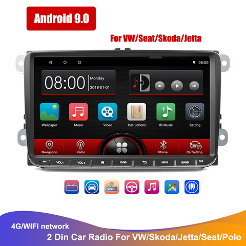 9inch android For VW Volkswagen Golf Polo rapid Passat b7 b6 SEAT leon Skoda yeti Octavia Car Multimedia player 2Din Car Stereo ► Photo 1/6