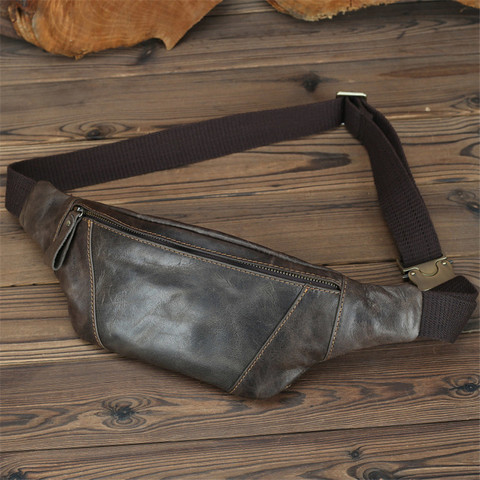 Genuine Crazy Horse Leather Waist Packs For Men Travel Fanny Pack Vintage Casual Chest Bag Male Small Waist Bag For Phone Pouch ► Photo 1/6