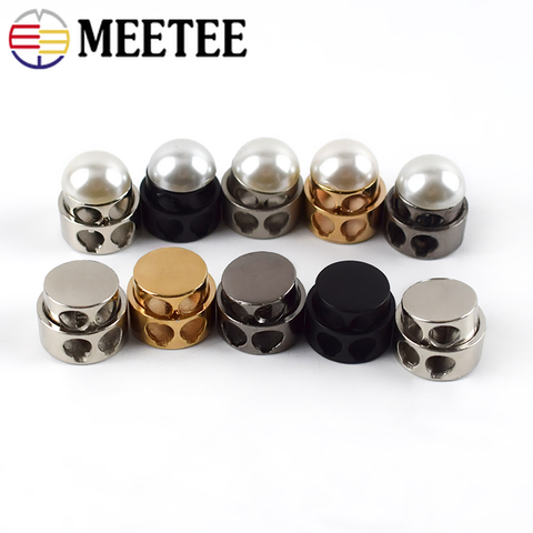 Meetee 10pcs Metal Pearl Double Hole Stopper Buckles Spring Elastic Adjustment Cord Lock DIY Hat Cord End Decor Button DS010 ► Photo 1/6