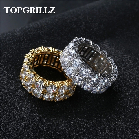 2 Row CZ Solitaire Ring For Men/Women Gold/Silver Color Iced Out Charm Round Ring Band Classic Hip Hop Jewelry For Gifts ► Photo 1/6