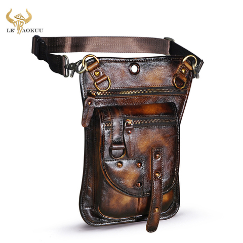 Natural Leather Design Men Small Casual Messenger Mochila Bag Retro Travel Belt Fanny Waist Belt Pack Drop Leg Bag Pouch 2141 ► Photo 1/6