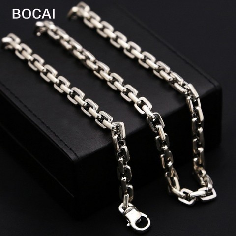 100% real solid S925 pure silver Circle lattice Men Retro Box 7MM Chain Necklace for man Thai Silver  man necklaces ► Photo 1/6