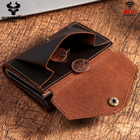 HUMERPAUL Crazy Horse Leather Men's Coin Purse RFID Business Pop up Aluminum Card Holder Anti-theft Bank Cardholder Case New ► Photo 1/6