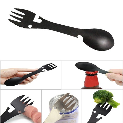 Utensil multitool Picnic Spork multi tool camp flatware cutlery spoon Portable stainless steel can opener bottle fork tableware ► Photo 1/1