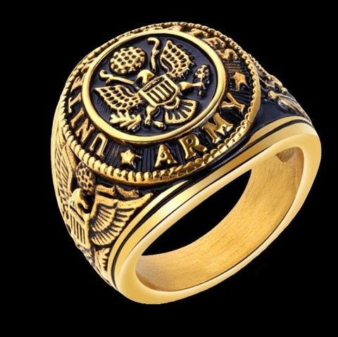 Classic Punk Gold Color USA Military Ring Eagle Badge United States Marine Corps Men Metal Rings ► Photo 1/1