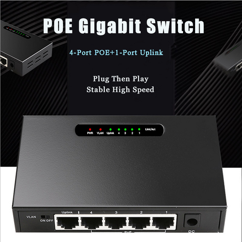 5-Port POE Gigabit Switch 52V 1.25A 1000Mps Unmanaged Ethernet Switch VLAN With External Power for Wireless AP/POE Camera ► Photo 1/6