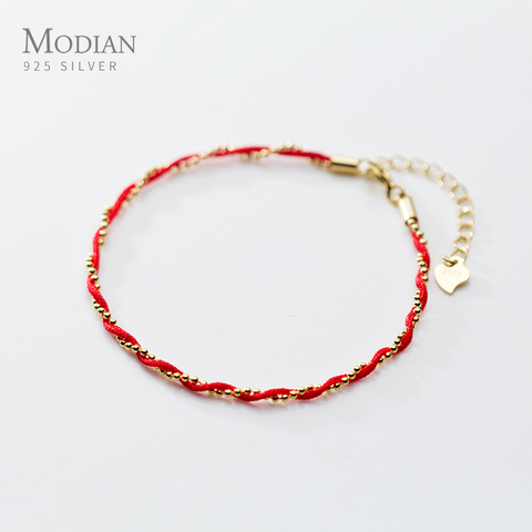 Modian Red Rope Beads Bracelet for Women Fashion Pure 925 Sterling Silver Adjustable Geometric Link Chain Bracelet Fine Jewelry ► Photo 1/5