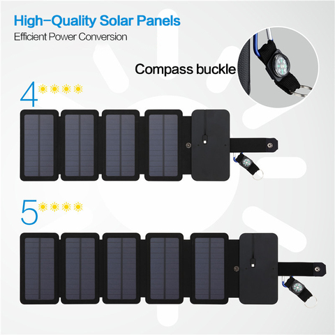 10W Solar Cells Charger Foldable Waterproof Solar Charger 5V 2A Fast Charge Portable Solar Panel Charger for Smartphones ► Photo 1/6