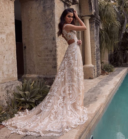 UMK 2022 Unique Vintage Bridal Gowns Boho Lace Wedding Dress Sexy Open Back Chic Beach Wedding Gowns ► Photo 1/6