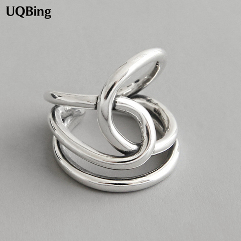 100% Real Pure 925 Sterling Silver Vintage Geometric Layer Rings Silver Jewelry ► Photo 1/5