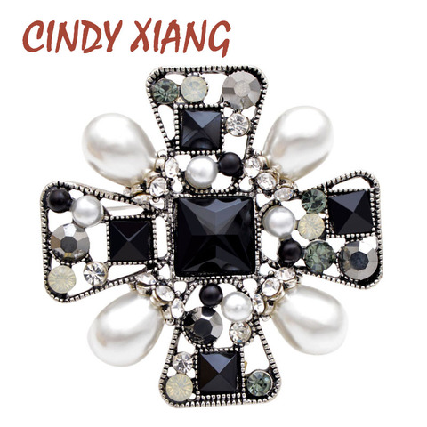 CINDY XIANG New Arrival 2022 Pearl Cross  Baroque Brooches for Women Fashion Accessories Coat Jewelry Black Color Wedding Gift ► Photo 1/6