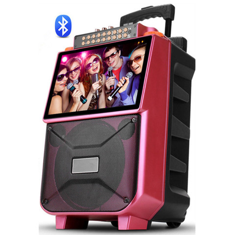 Portable trolley case sound outdoor audio video TF card U disk MP3 player bluetooth speaker stereo subwoofer 10 inch HD screen ► Photo 1/6