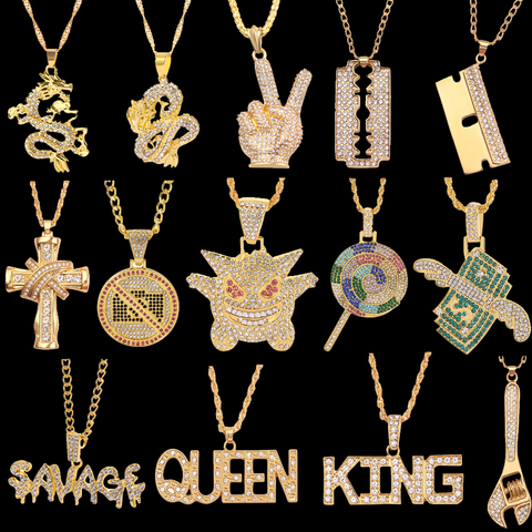 hip hop cuban chain necklace Death Row Records Iced Out Bling pendant gold silver color chain necklaces jewelry for rapper ► Photo 1/6