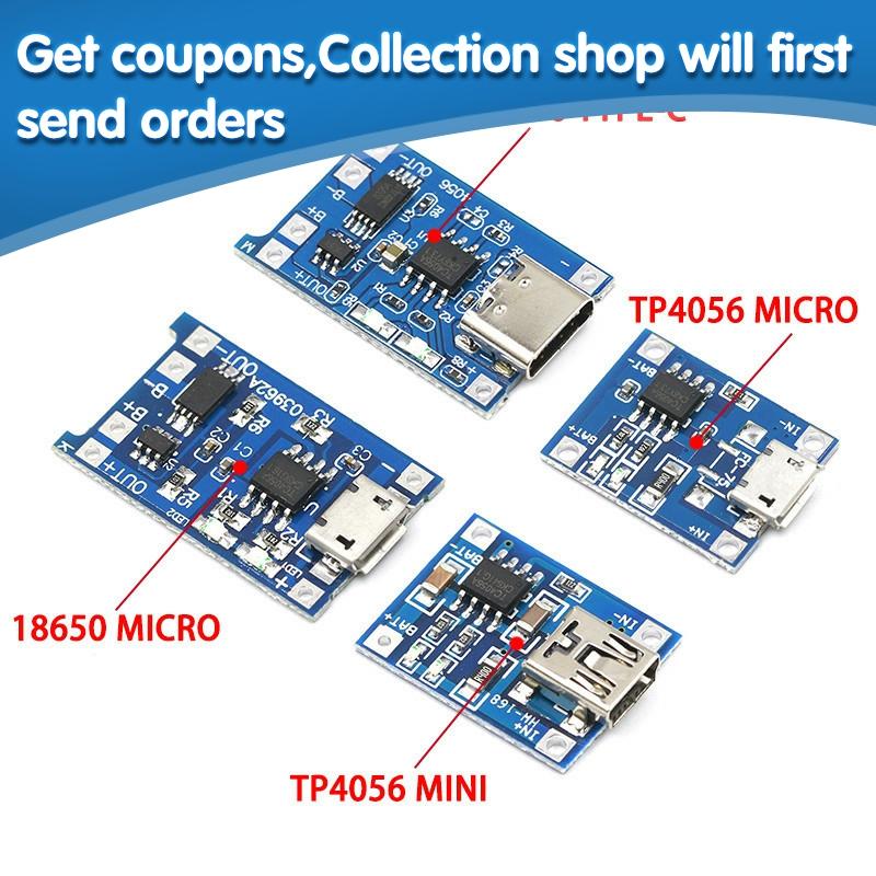 10PCs Micro USB 5V 1A 18650 TP4056 Lithium Battery Charger Module Charging Board With Protection Dual Functions 1A Li-ion ► Photo 1/6