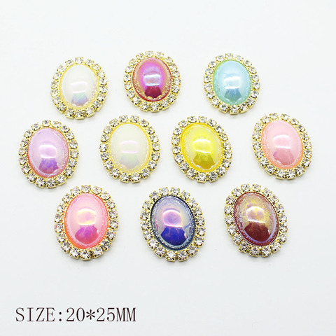 New hot sale 10Pcs 20 * 25mm oval colorful DIY jewelry accessories pearl rhinestone base embellished cap decoration ► Photo 1/6