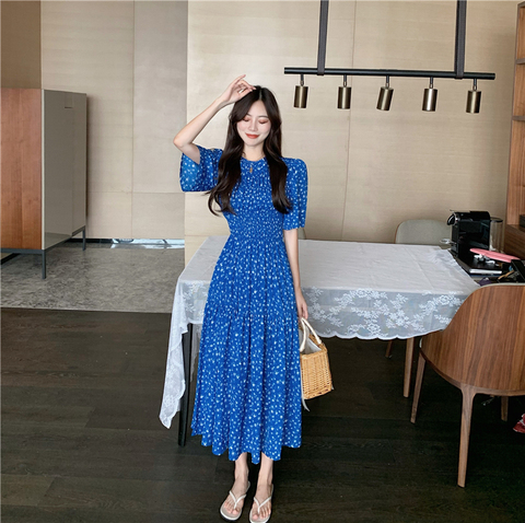 Summer Holiday Beach woman Printed Dress Casual Party Maxi Ladies Elegant Slim blue black women Dress mujer vestidos jk042 ► Photo 1/5