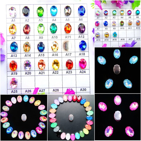 Glass Crystal Silver claw settings 7 Sizes colors mix Oval shape Sew on rhinestone beads crystals garments shoes bag diy trim ► Photo 1/6