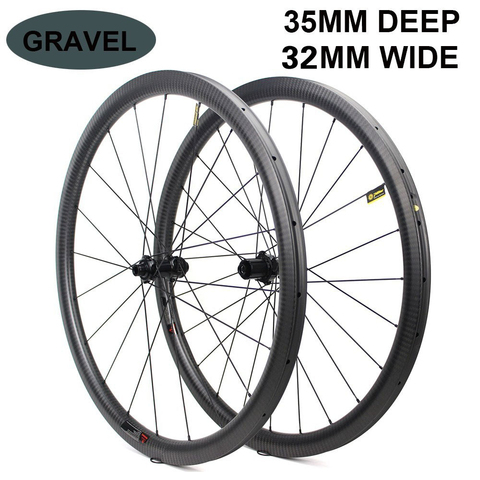 700c Disc Brake Bike Carbon Wheel 32*35mm Tubeless Ready Carbon Rim Optional 6 Types Of  Hub And Pillar 1423 Spoke 3k/6k/12k/UD ► Photo 1/6