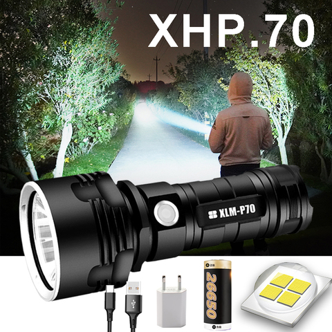 Super-bright Flashlight LED P70 Tactical Torch USB Rechargeable