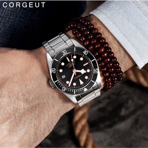 Corgeut Luxury Brand Schwarz Bay Men Automatic Mechanical Watch Military Sport Swim Clock Leather Mechanical Wrist Watches ► Photo 1/6