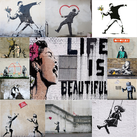 Classic Graffiti By Banksy Art and Calligraphy Nordic Fashion Canvas Painting Posters and Prints Wall Art Picture for Home Decor ► Photo 1/6