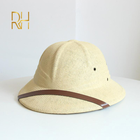 Fashion Vietam War Army Hat Women Men British Explorer Straw Helmet Summer Boater Bucket Sun Hat Unisex Jungle Miners Cap RH ► Photo 1/6