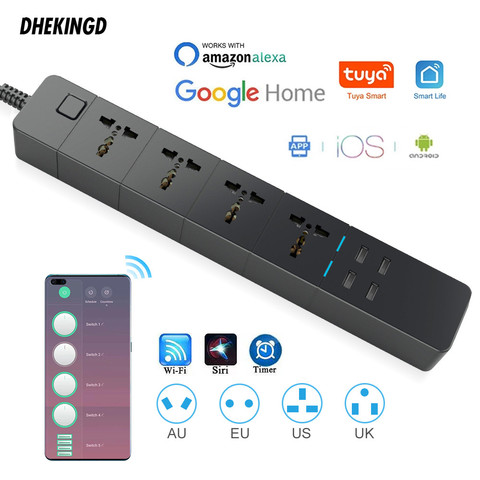 Smart WiFi Power Strip Universal Outlets Plug Works with Alexa Google Home, Multi Plug  4 AC  4 USB Charging Ports Voice Control ► Photo 1/6