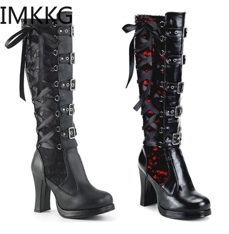 Women's Cosplay High Boots Winter Long Tube Leather Knight Boot Punk Gothic Classic Black High Heel Shoes Knee-High ► Photo 1/5