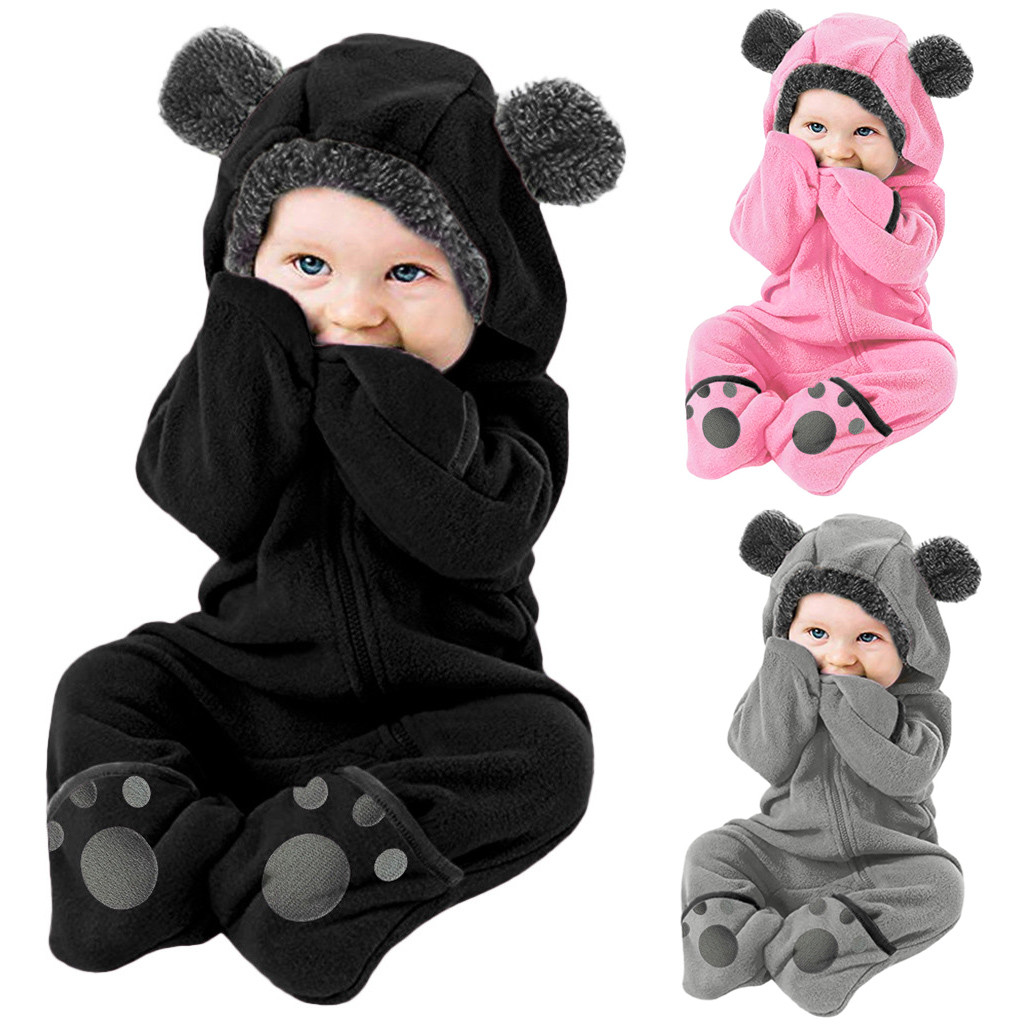 chinatera Baby Winter Hoodies Pajamas Rompers Footies Fleece Warm Cartoon Front Zipper Jumpsuit 