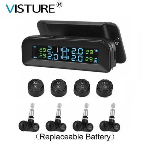 Visture Solar TPMS Car Tire Pressure Alarm Monitor System Tyre Pressure Monitoring Warning  Q01W Q01N D06W ► Photo 1/5